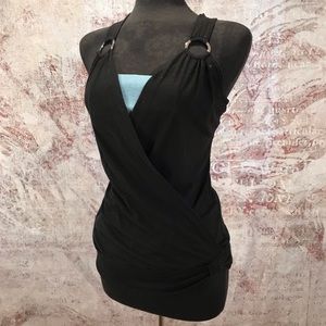 Black Sleeveless Blouse with Metal Accents. Size L
